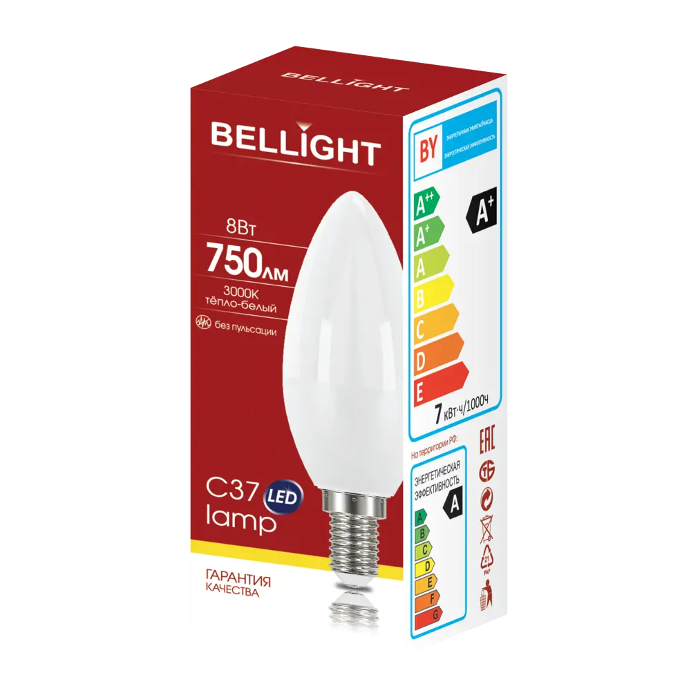 Лампа светодиодная Bellight E14 220-240 В 8 Вт свеча матовая 750 лм теплый белый свет 88297891 STLM-2098154  - Вид №3
