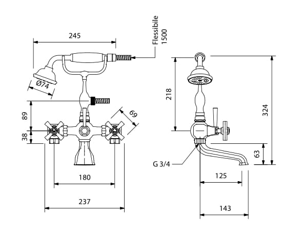 Напольный смеситель для ванны с отдельными розетками Park Avenue Crowe ARCH-00029266 - Вид №3