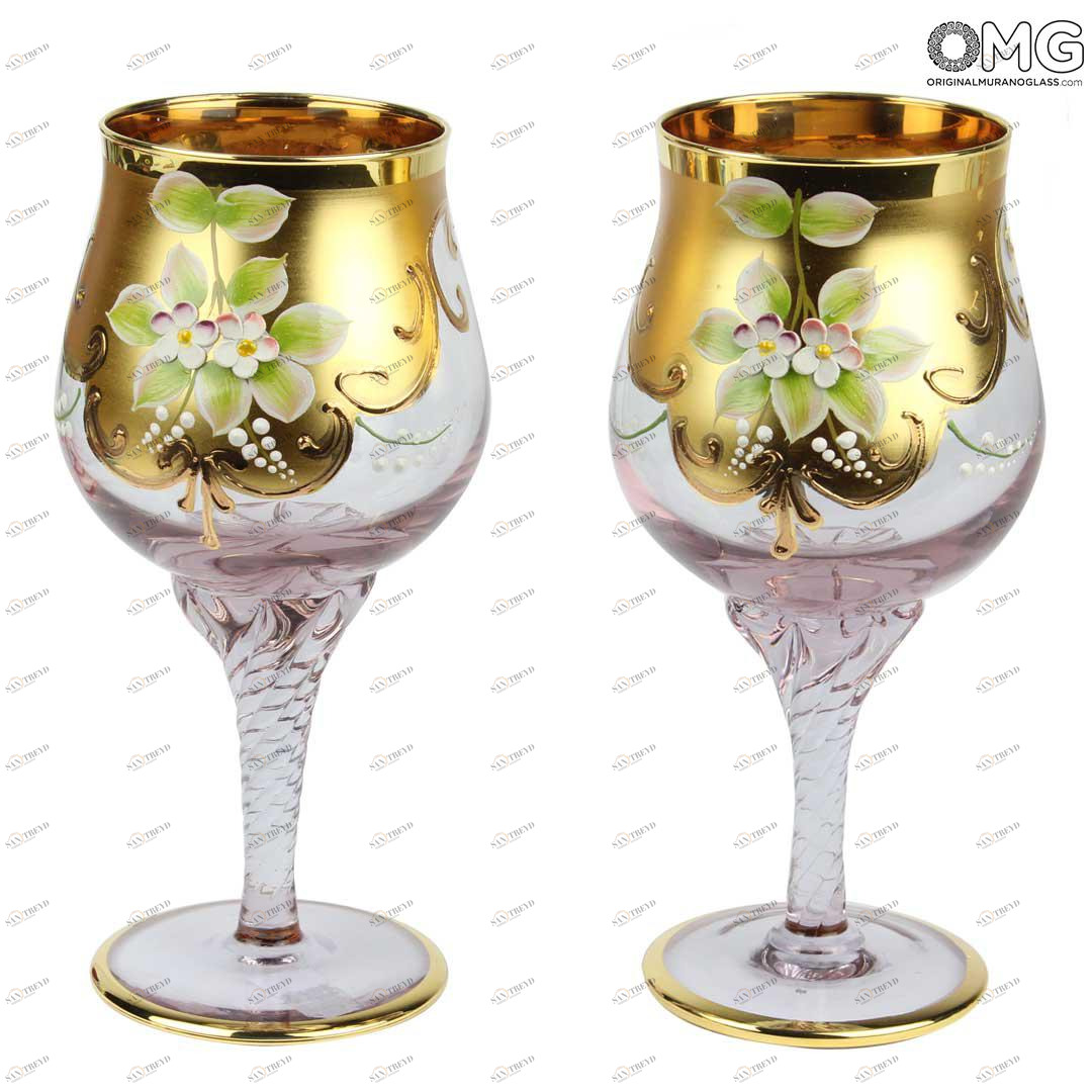 2136 ORIGINALMURANOGLASS Набор из 2 бокалов-флюте розового цвета- я&ты- trefuochi - муранское стекло 8 см 