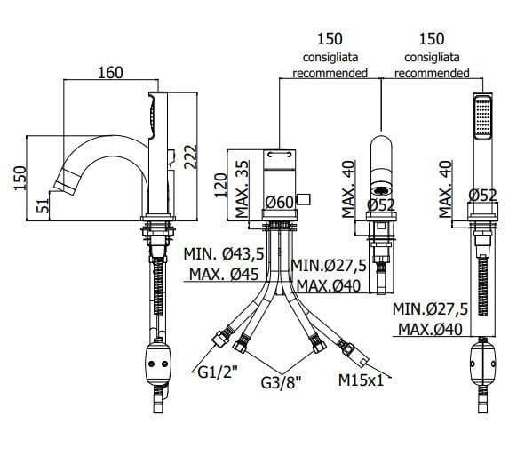 Смеситель для ванны с ручным душем RUBINETTERIA PAFFONI Joker ARCH-00060550 - Вид №2