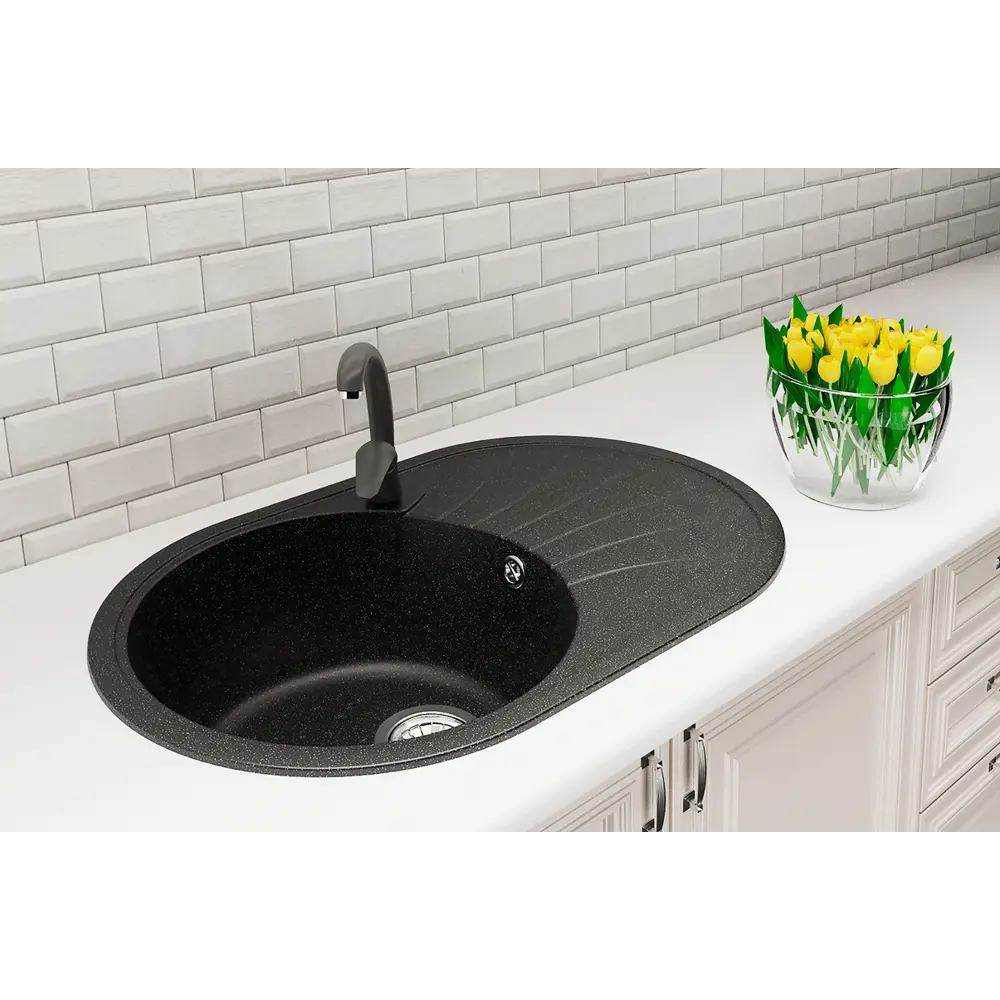 Мойка Dr.GANS «Арена» мраморная врезная для кухни 76×48 см черный матовый 81971036 STLM-1565811 - Вид №1
