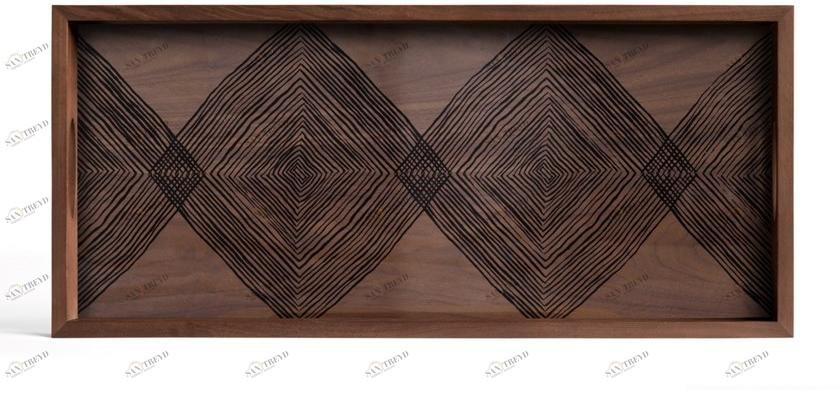 Ethnicraft Прямоугольный поднос из дерева и стекла Linear flow 20915