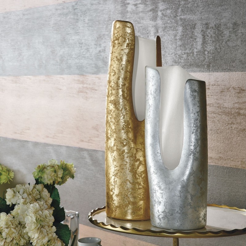 Q323X42 Керамическая калла Adriani e Rossi Внешнее сусальное серебро-внутреннее белое матовое  - Вид №1