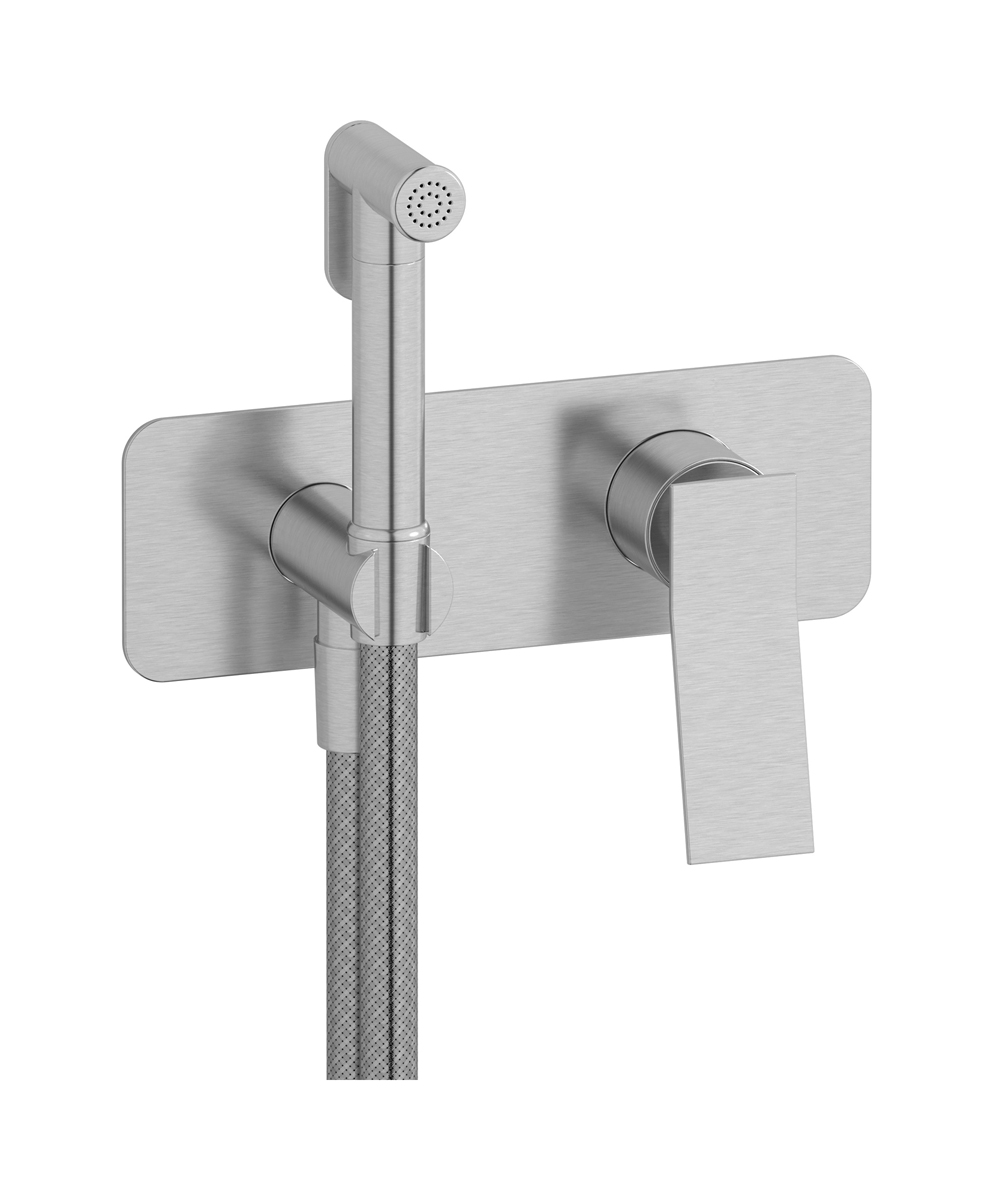 Внешние части гигенического душа со смесителем. WE ARE IB wa202rs Brushed Nickel Wave