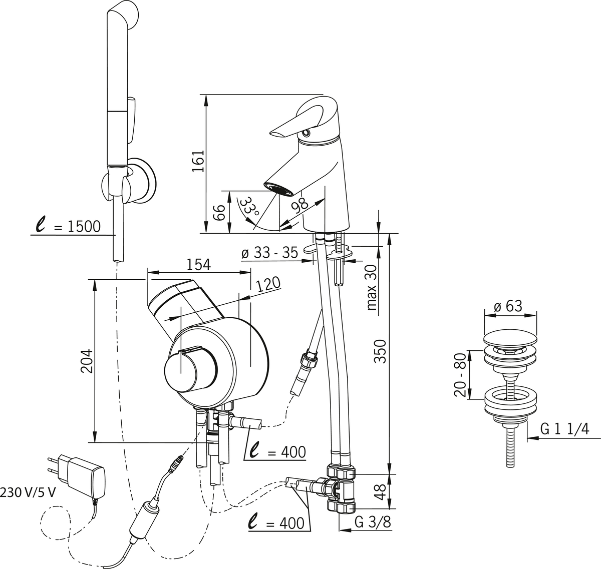 Oras 2703FT Смеситель для умывальника, 230/5 V 2703FT Optima Хром  - Вид №4