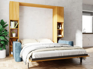 Вертикальная выдвижная кровать с полкой и диваном