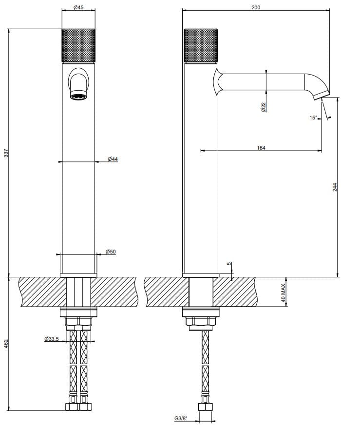 Высокий смеситель для раковины из хромированной латуни без слива Gessi Habito ARCH-00035933 - Вид №2