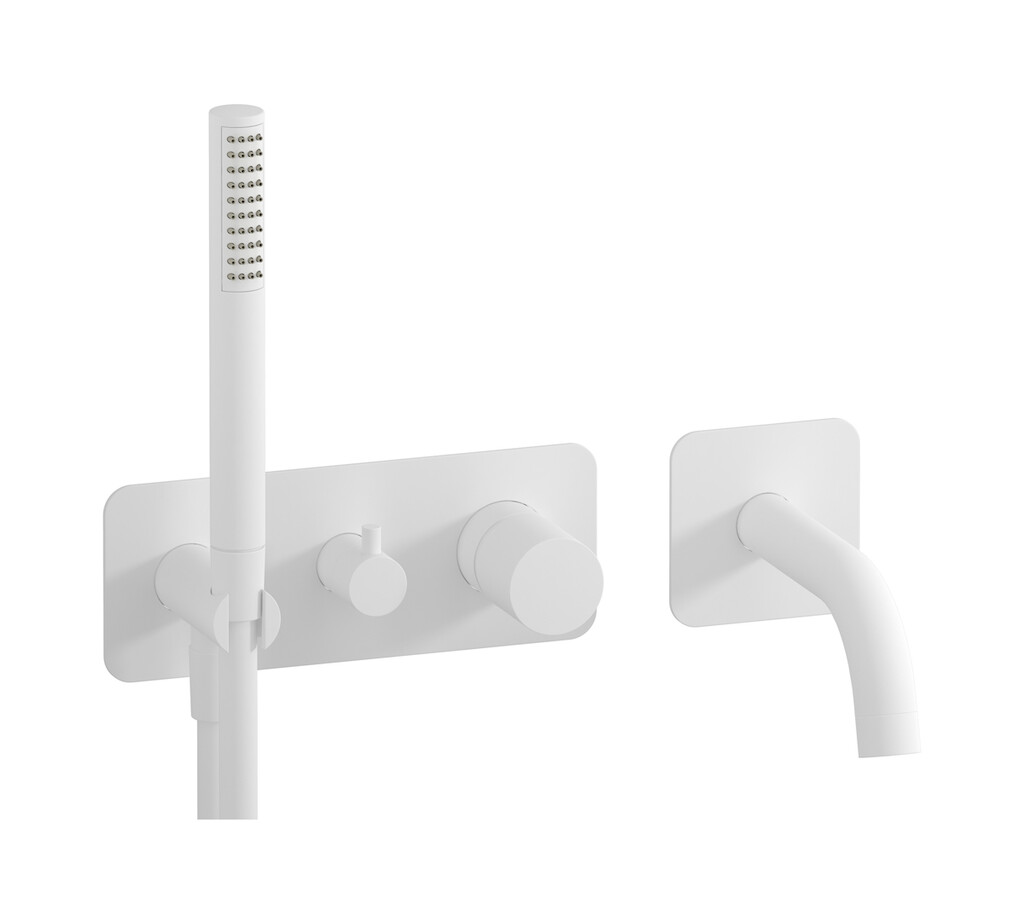 Настенный смеситель для ванной на с дивертером и душевым гарнитуром. WE ARE IB rr398bo Matt White Brera