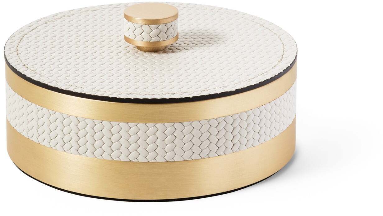 Коробка Saturno - Ø 15XH5,5 см / металл-хром/ари-кожа_темно-серый