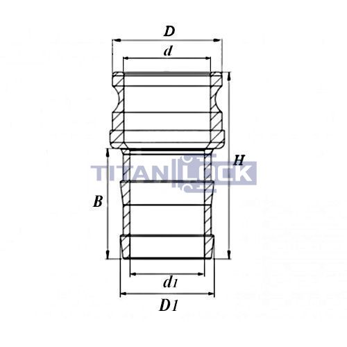Камлок нержавеющий тип E, ниппель с хвостовиком 1 1/2", AISI316, TL150ESS316 TITAN LOCK  - Вид №1