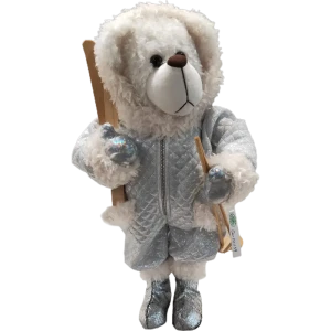 Фигурка новогодняя «Белый мишка с лыжами», 50 см, цвет белый/синий