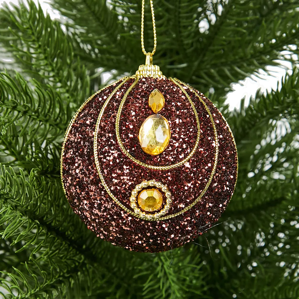 87036409 Елочное украшение Шар с узором из блесток Christmas ø8 см цвет коричневый STLM-1397853 Santreyd 