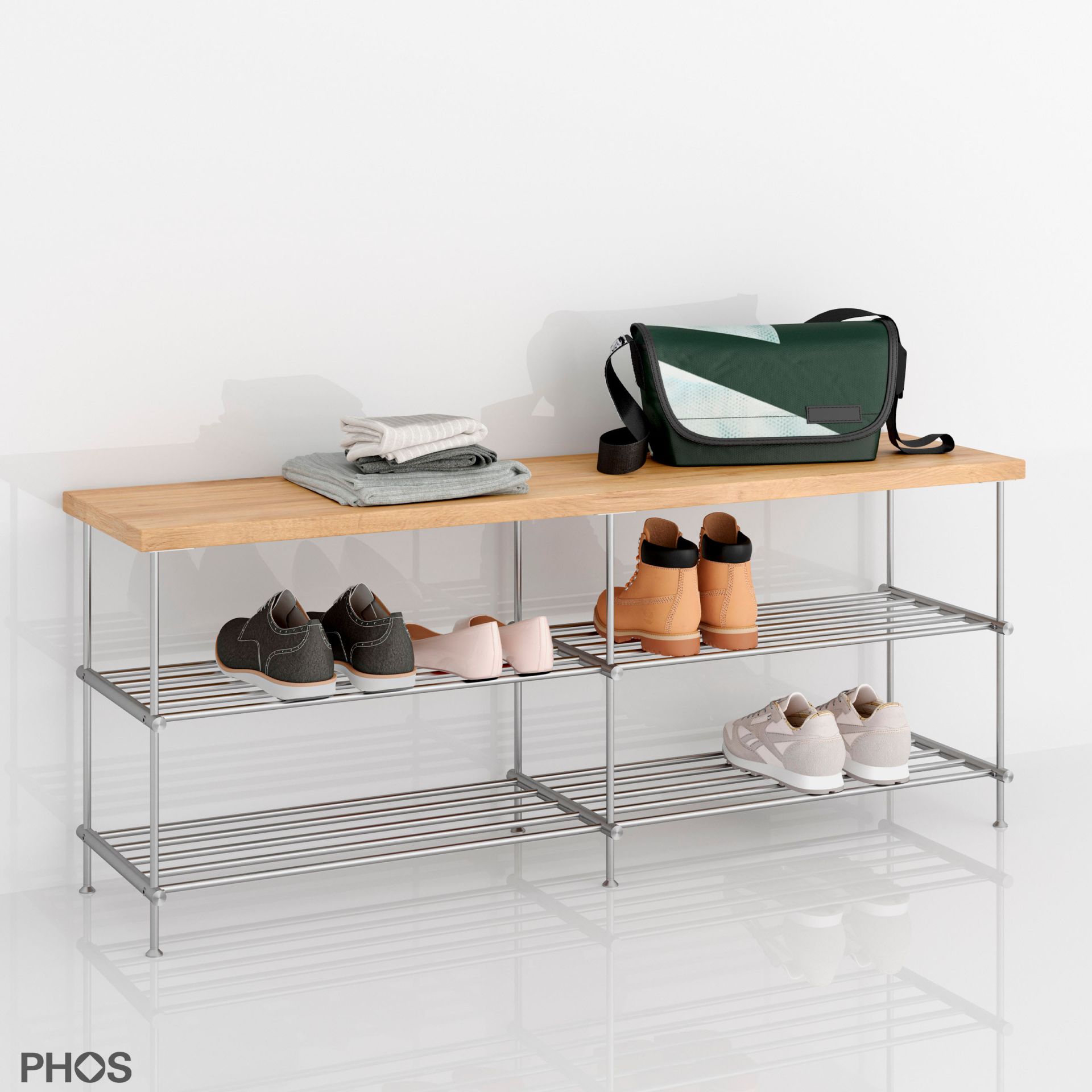 SB1200-2-Eiche Полка для обуви из дуба, 2 секции, 2 уровня, ширина 125 см. PHOS  - Вид №4