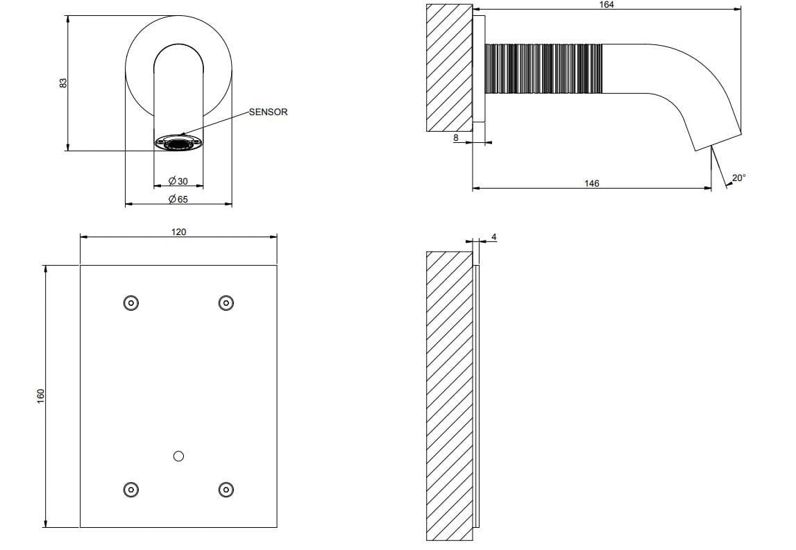 Электронный настенный смеситель для раковины из нержавеющей стали Gessi Messi316 ARCH-00141739 - Вид №2
