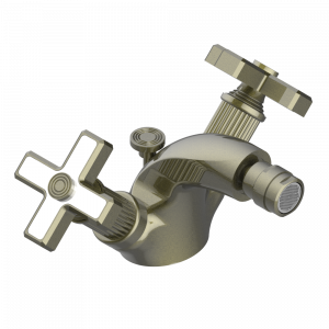 U9R-3202 Смеситель для биде на одно отверстие с поворотным аэратором и донным клапаном Thg-paris Grand central с ручками-крестиками с белым ониксом Бронза