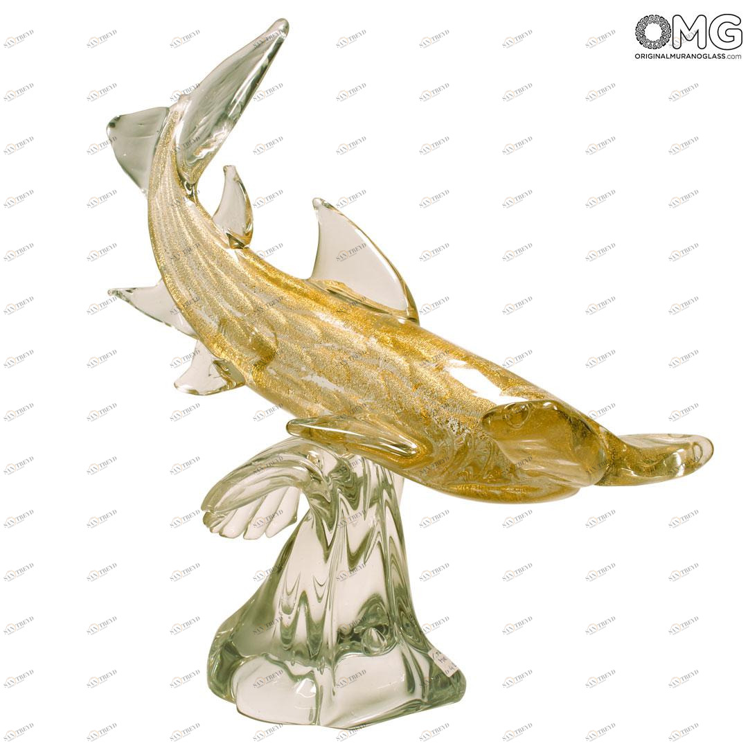 4540 ORIGINALMURANOGLASS Скульптура Акула-молот - с золотом - муранское стекло 42 см 