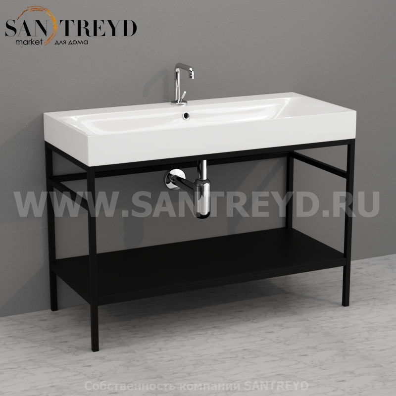 924431 Cento напольная структура из стали, с металлической полкой черной матовой 100 см Kerasan Cento Италия