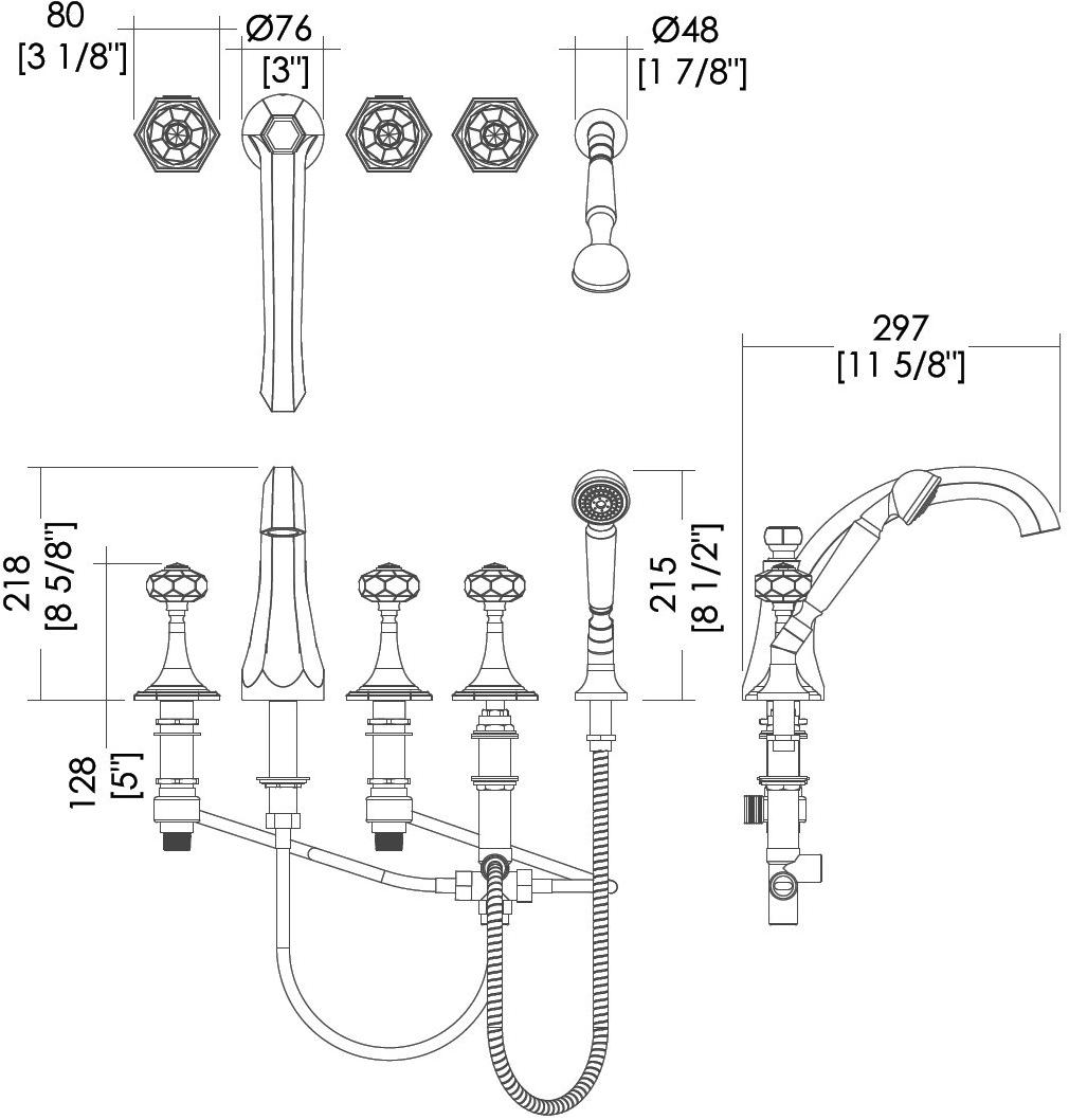 Devon&Devon Комплект для ванны на 5 отверстий с ручным душем Gemstone Exc-gm150 - Вид №1