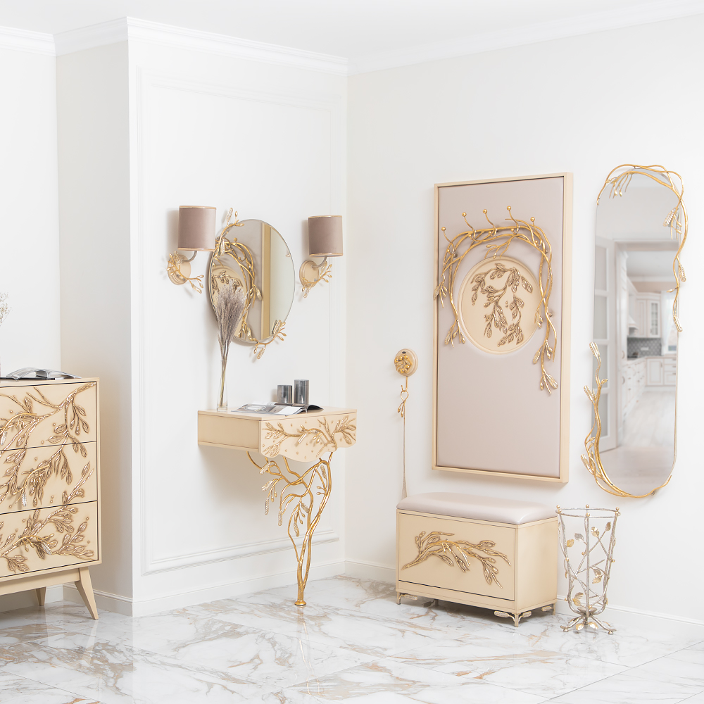 15013 Консоль Oliva Branch Айвори Мраморное золото BOGACHO 4627196596863