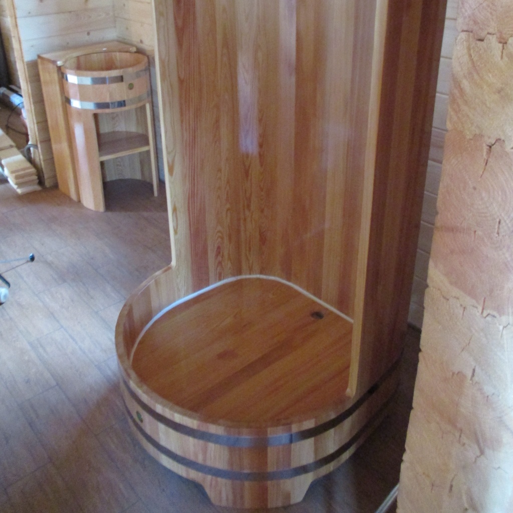 135 Душевая кабина с держателем для шторки (лиственница натуральная премиум) Alyarus  - Вид №4