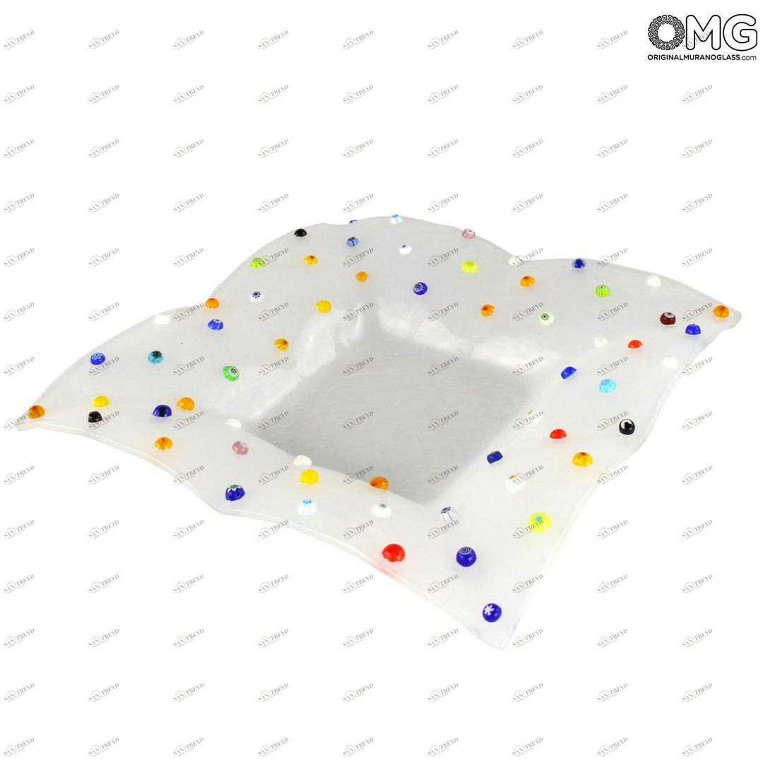 4378 ORIGINALMURANOGLASS Квадратное блюдце для мелочей Флай - белое - Original Murano Glass OMG 22 см 