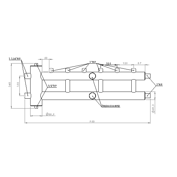 Купить Распределительный коллектор с гидрострелкой 85 кВт, 3+1 контур Прокситерм GSK3231 - Вид №7