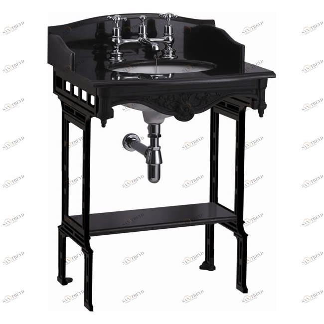 Гранитная столешница на 1,2 или 3 отверстия с подстольем из черного алюминия  Burlington G7 1TH, T48 BLA, G12 65см х 57,5см 