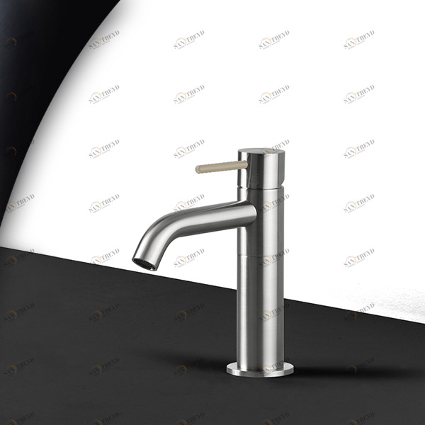 Смеситель для раковины сталь матовая с бежевой ручкой Toki Radomonte TKS1SCIL18