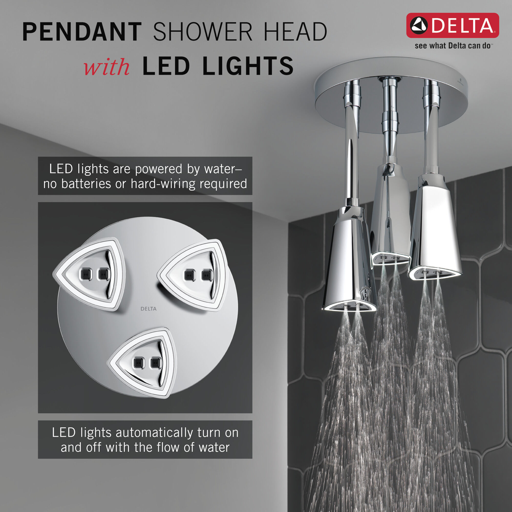 57140-25-L Подвесная душевая лейка Raincan со светодиодной подсветкой H2Okinetic® Delta Faucet Universal Showering Хром  - Вид №2