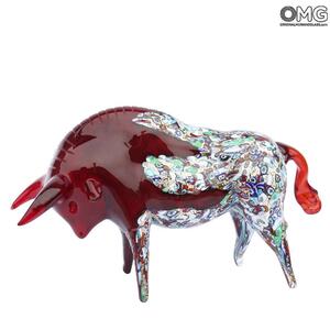 2044 ORIGINALMURANOGLASS Скульптура "Красный буйвол" с мурринами и серебром - муранское стекло 20 см