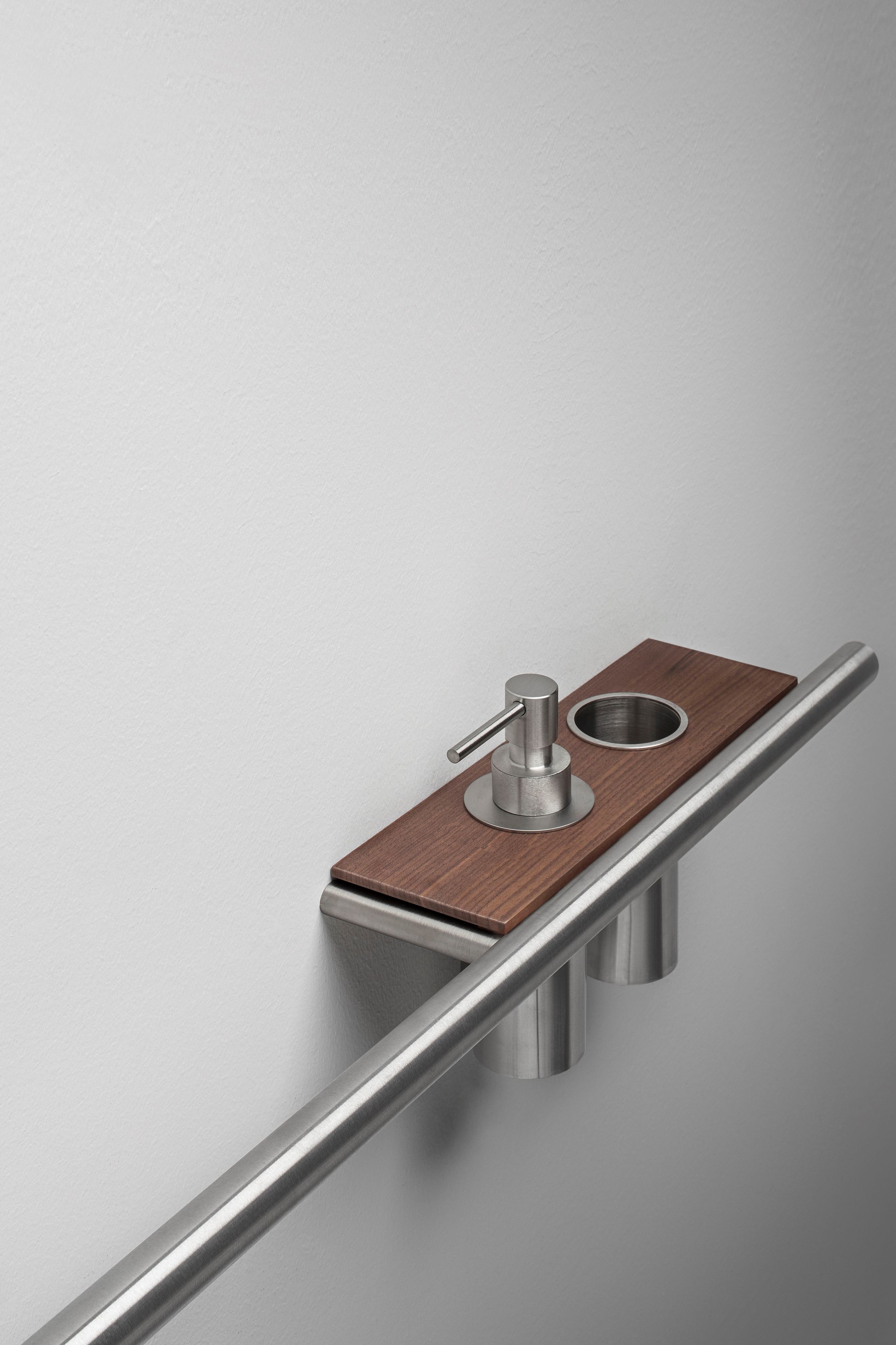 Держатель для полотенец / полка для ванной комнаты из нержавеющей стали и дерева Falper цилиндр ARCH-00006285 - Вид №2