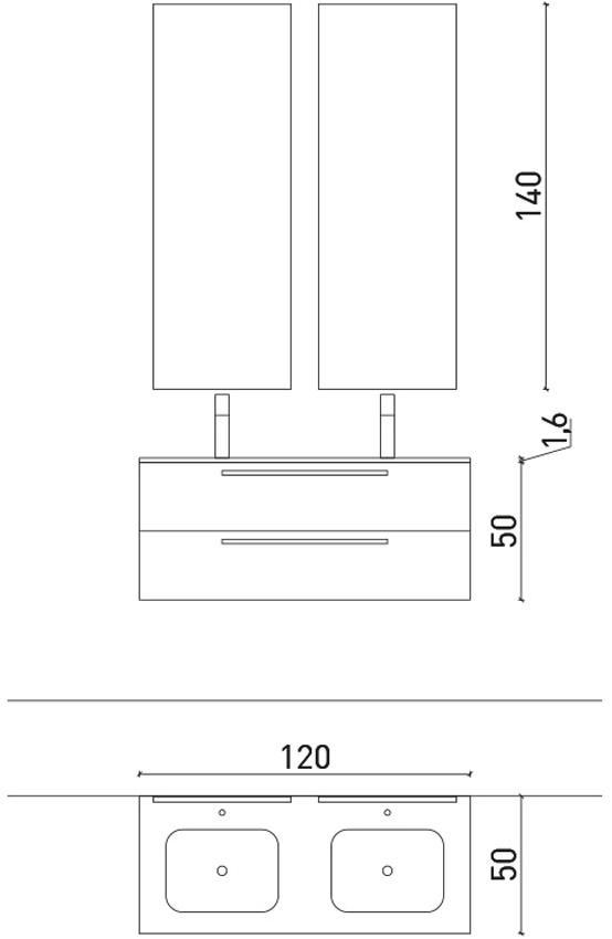 Archeda Двойная подвесная тумба под умывальник с ящиками Light sun-id-1512080 - Вид №5