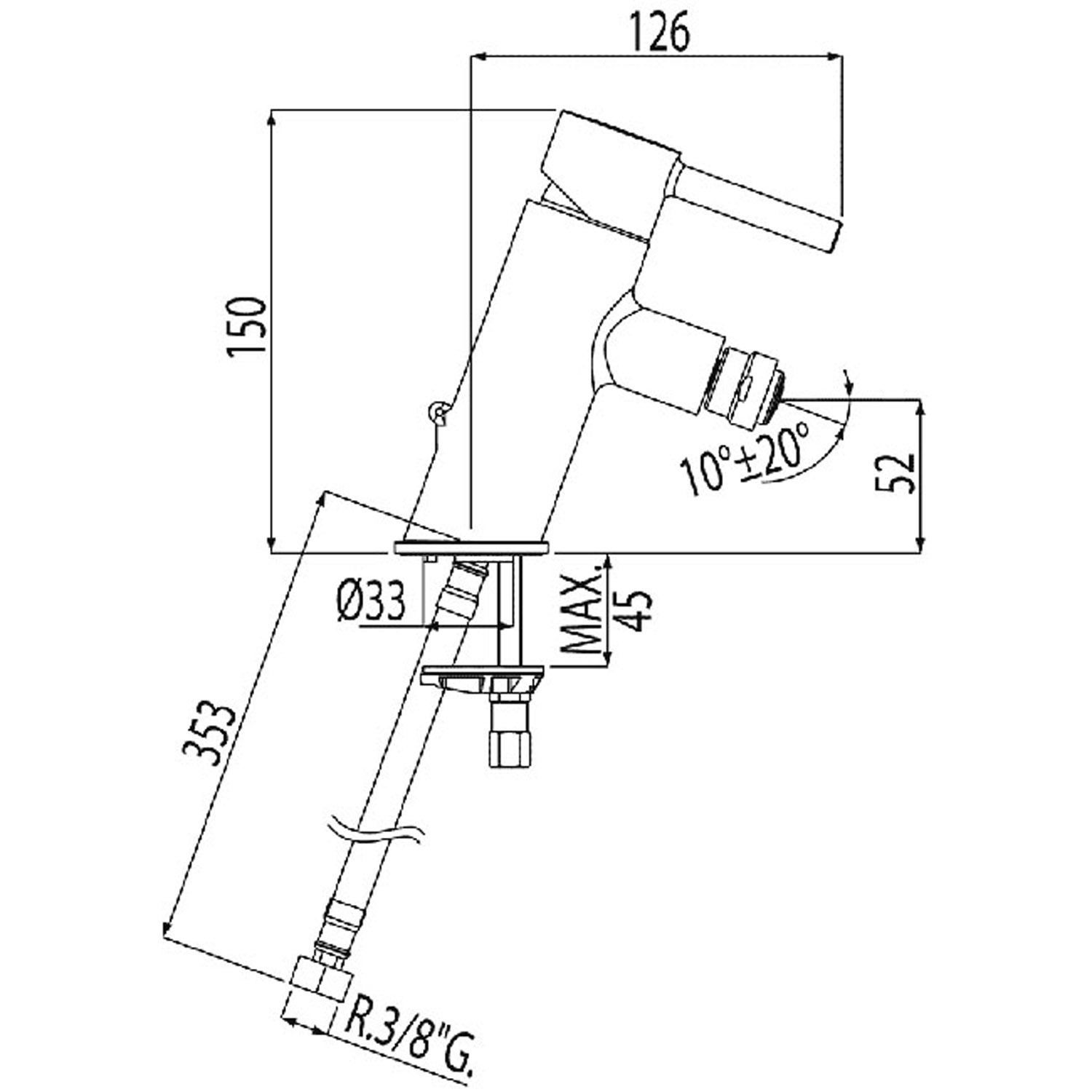 Смеситель для биде LEX-ALP с одной ручкой и наклоном-20312001 TRES - Вид №1