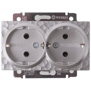 Розетка двойная встраиваемая Werkel Hammer с заземлением цвет серебряный