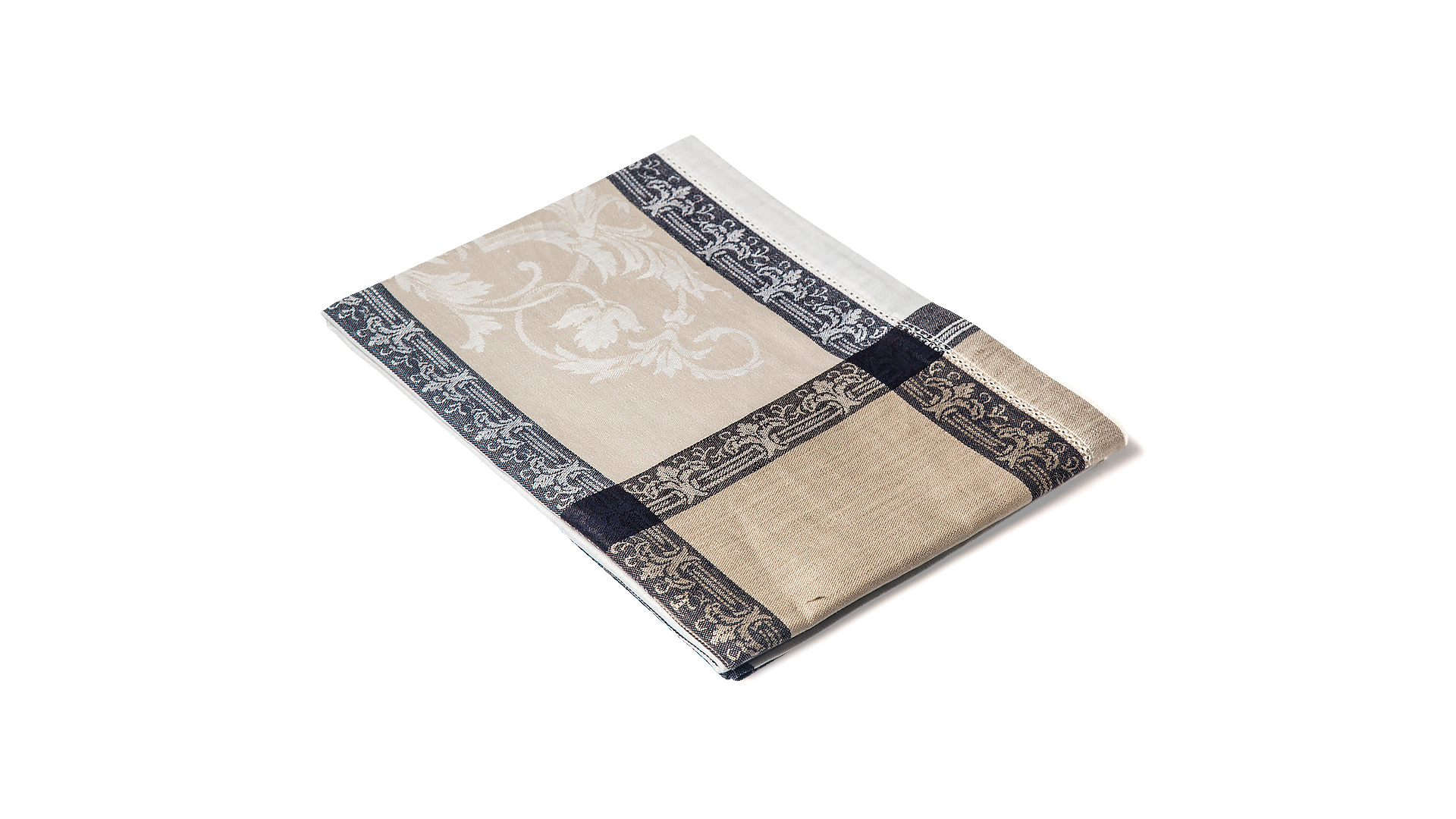 10610825 Яковлевский жаккард Скатерть квадратная Яковлевский Жаккард Ренессанс 150х150см белая с черной каймой, полулен Ткань  - Вид №1