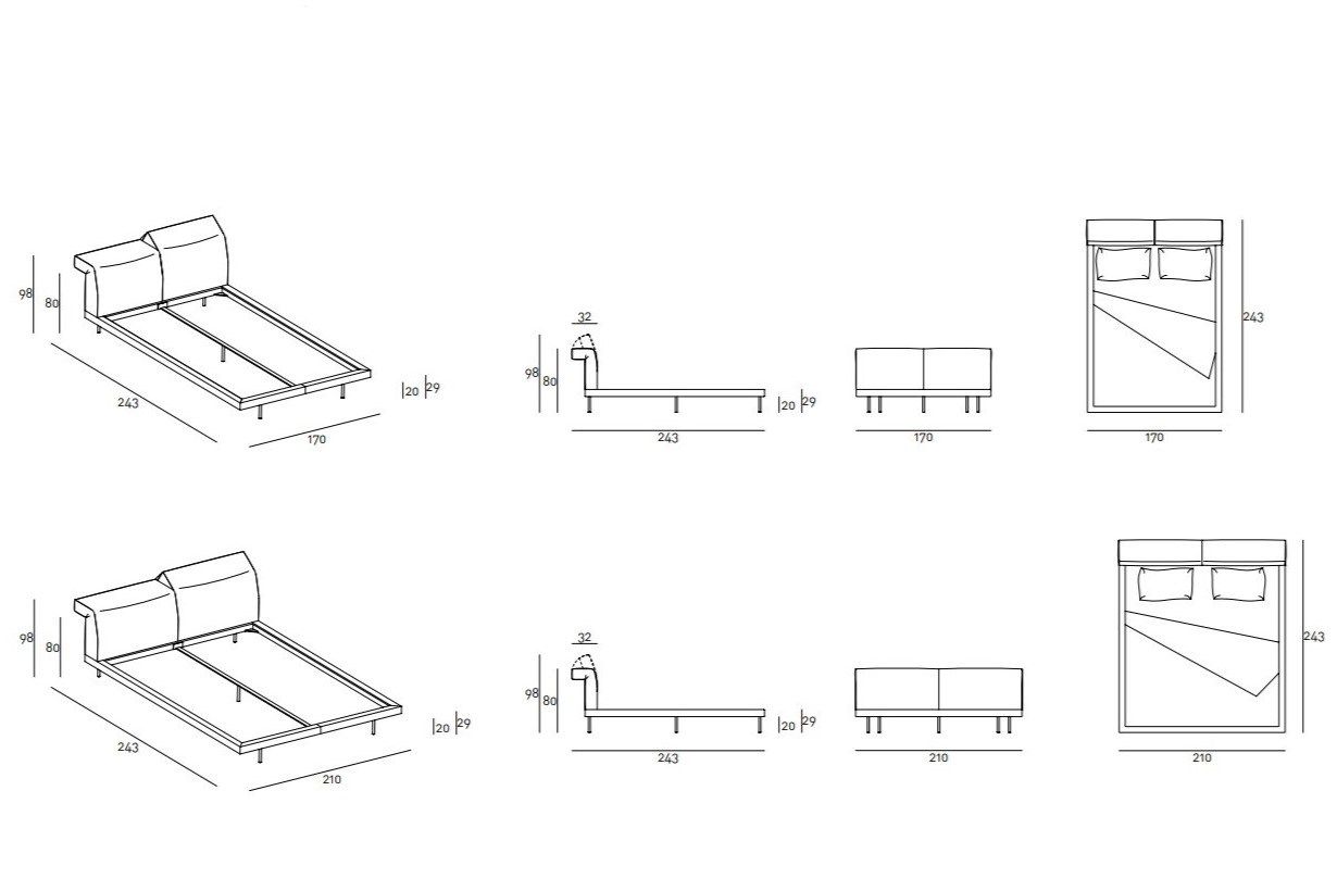 Двуспальная кровать из ткани с регулируемым изголовьем Living Divani Сумо ARCH-00141484 - Вид №3