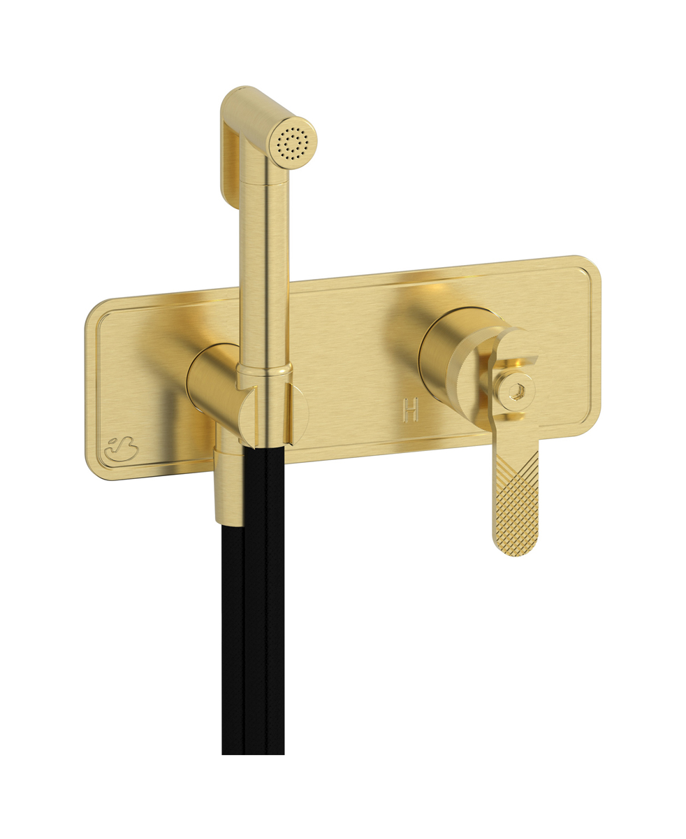 Внешние части гигенического душа со смесителем. WE ARE IB b2706is Brushed Pale Gold Bold