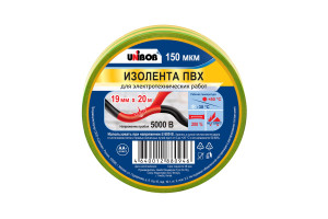 17372478 Изолента ПВХ 19 мм х 20 м, желто-зеленая 211759 Unibob