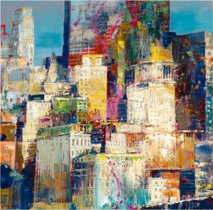 Картина на холсте 100х100 см "Мегаполис" EVENHOME КАРТИНЫ МАСЛОМ 129767 Голубой;желтый;разноцветный