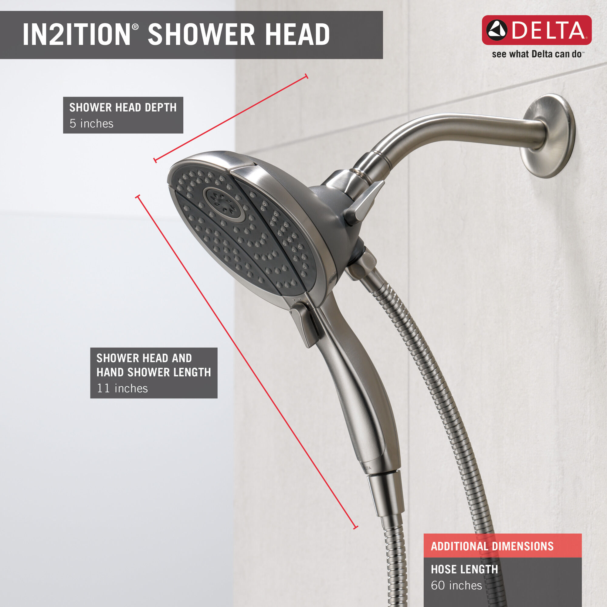 58467-SS In2ition® Душ два в одном с 4 настройками Delta Faucet Universal Showering Нержавеющая сталь  - Вид №7