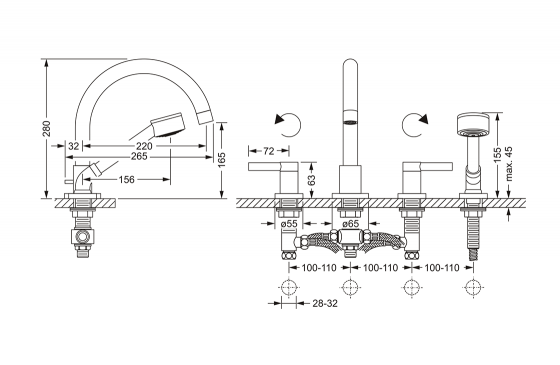 Смеситель для ванны на 4 отверстия ½“, монтаж на борт ванны JOERGER Charleston Royal 619.40.100.000 - Вид №1