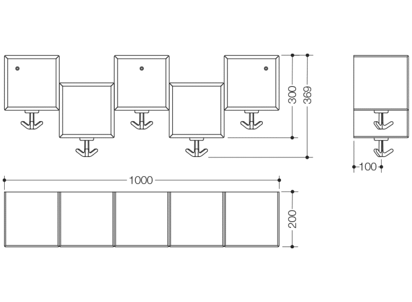 M20.03.005 Модуль рядка асимметричный, 5 мест с эластичными тройными крючками HEWI Kids - Вид №2