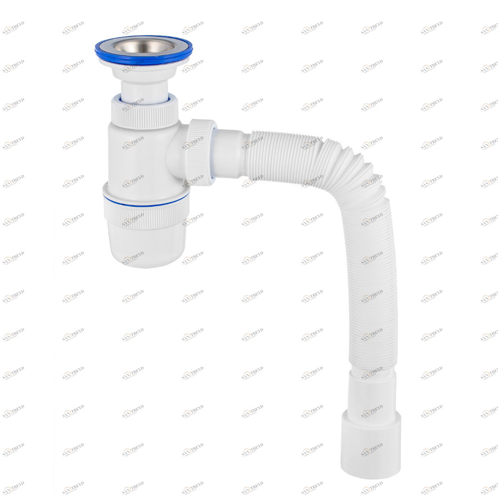 Сифон "Элит" (30980617)  с литым выпуском, нерж.чашкой д.70мми гофротрубой L800 мм (1?"- ?40/50) 30980617 Santreyd 