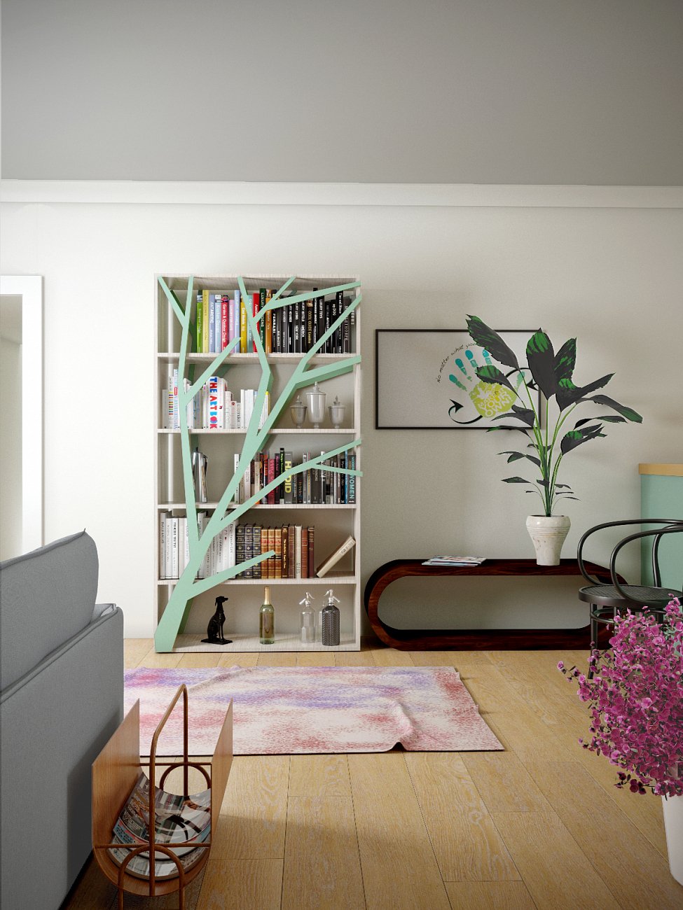 Стеллаж открытый дизайнерский сапеле, зеленый "Япония" от Odingeniy ODINGENIY  178434 Зеленый;коричневый  - Вид №1