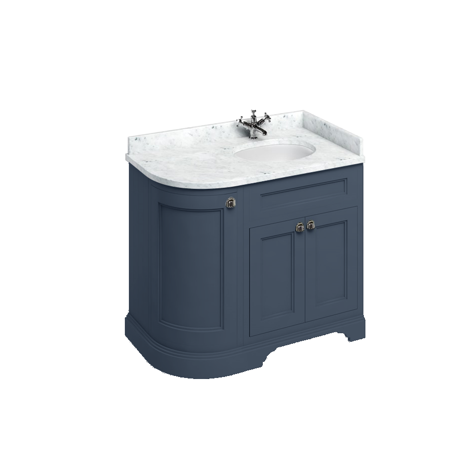 Burlington Отдельностоящий изогнутый угловой блок 100 RH со столешницей Carrara White и встроенной белой раковиной Темно-оливковый FC3O_BC98R  - Вид №4