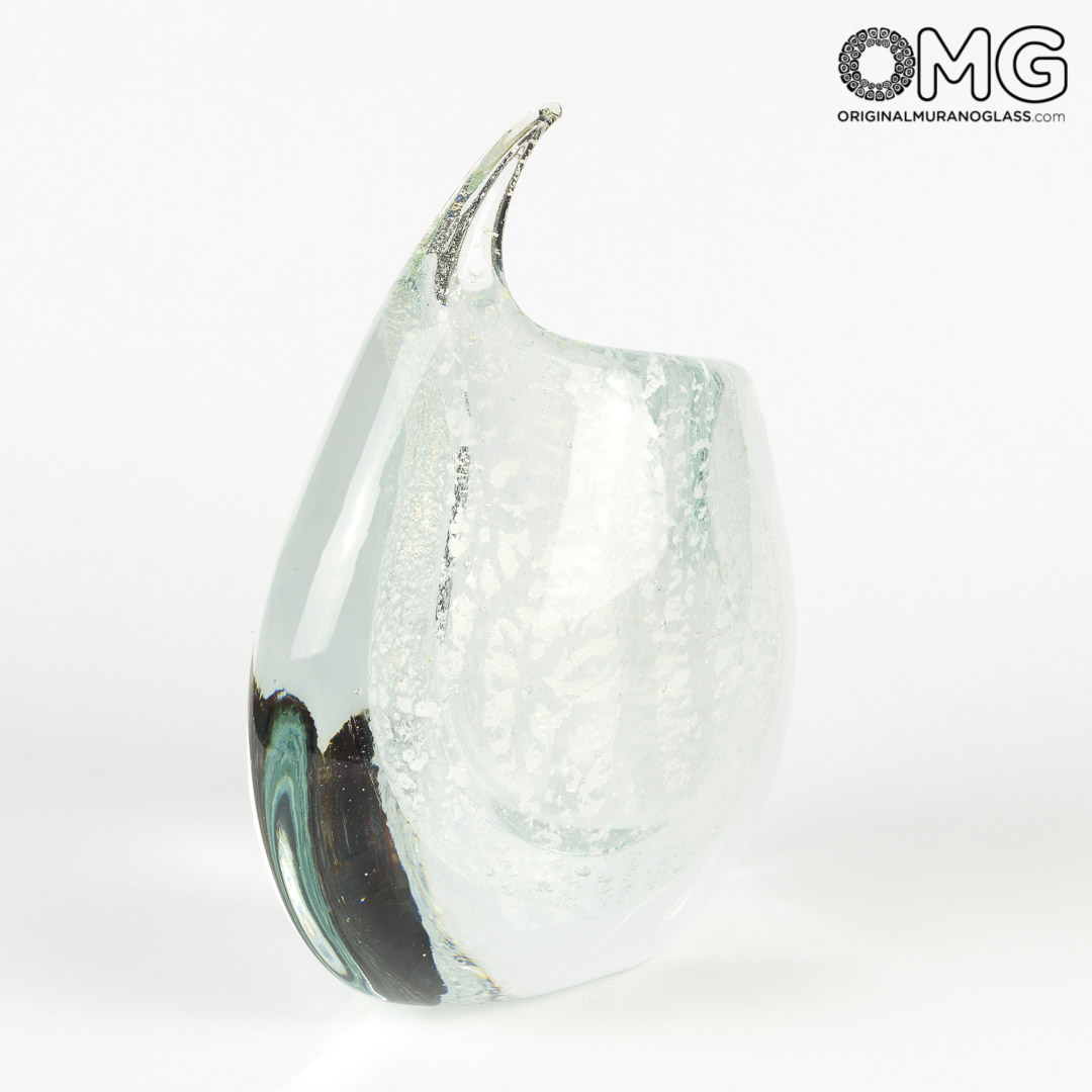 2875 ORIGINALMURANOGLASS Ваза Серебристый тигр - соммерсо - Original Murano Glass OMG 20 см  - Вид №1