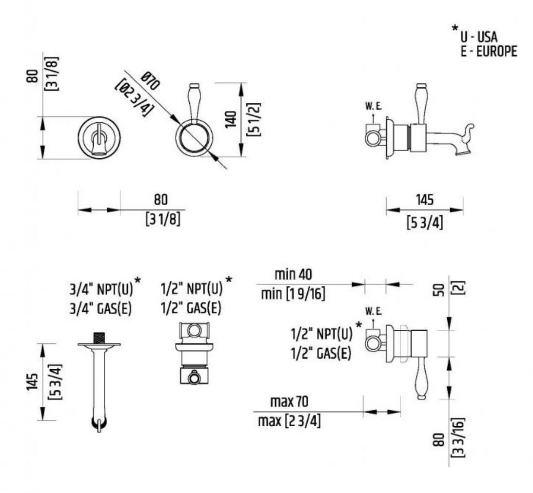 Officine Gullo Настенный однорычажный кухонный смеситель на два отверстия из латуни sun-id-1407622 - Вид №1