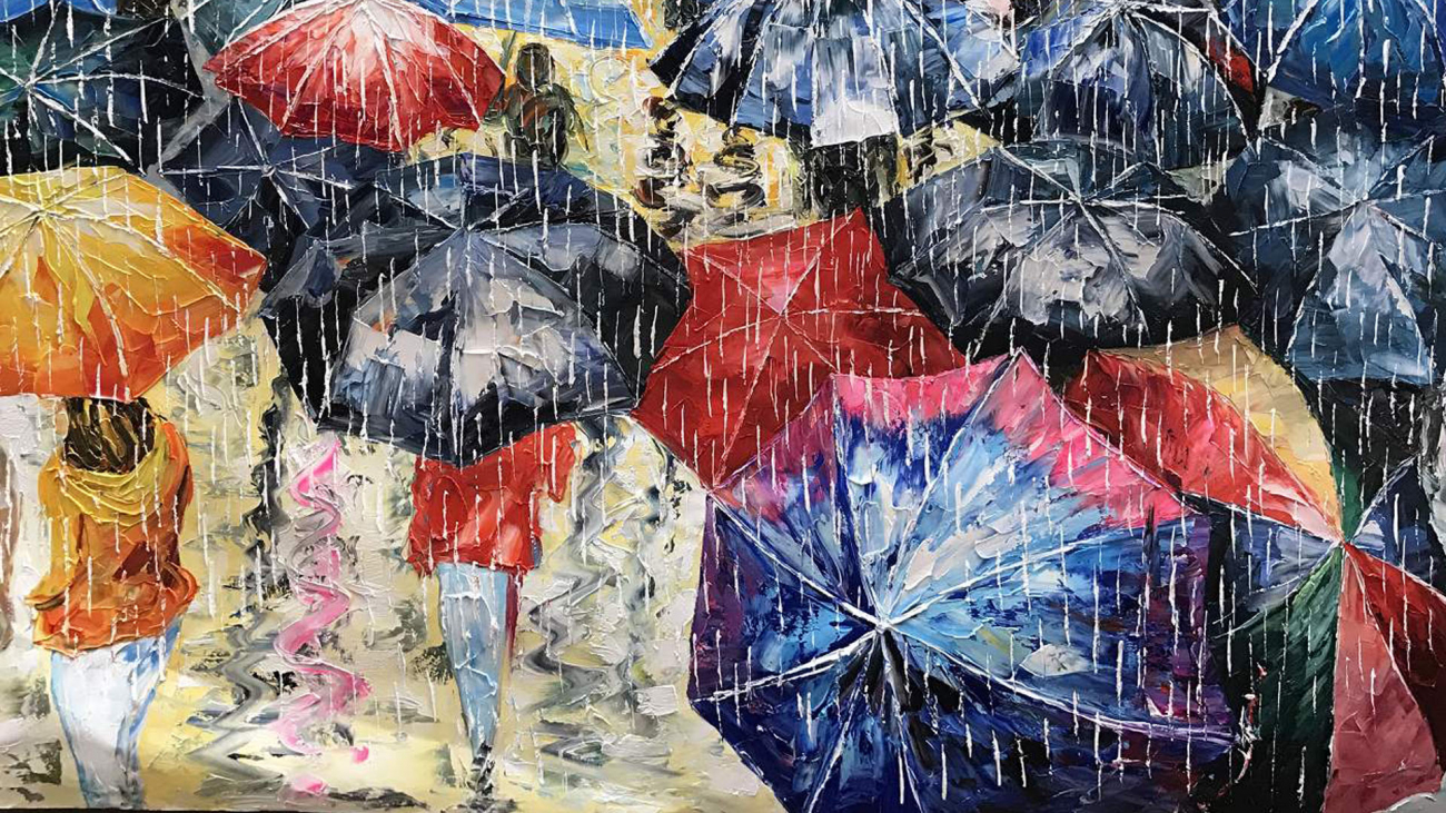 Картина на холсте 100х150 см "Дождь - 3" EVENHOME КАРТИНЫ МАСЛОМ 130077 Бежевый;голубой;синий;разноцветный  - Вид №1