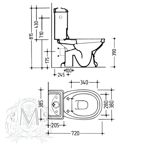 ML.GNT-25.801.BI/ML.GNT-25.848.BI/ML.MEC-29.148.DO Компакт унитаз с бачком Белый Migliore  Италия  - Вид №2