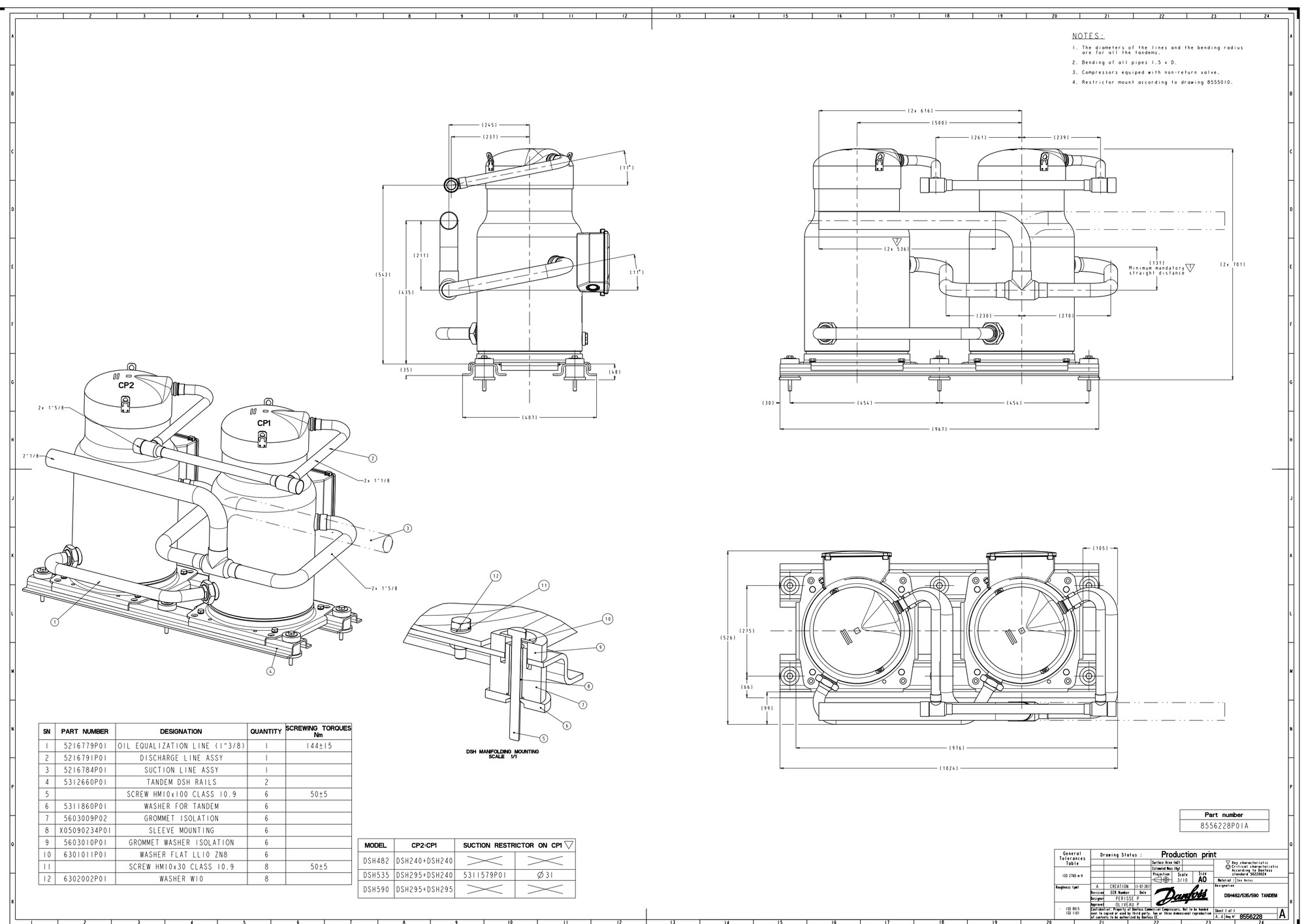 Danfoss DSH — Герметичные спиральные компрессоры, R410A DSH140A4ALC Компрессор спиральный 120H1206  - Вид №11